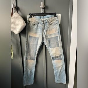 $248 Free People NSF button fly slim straight leg patch jeans, size 30